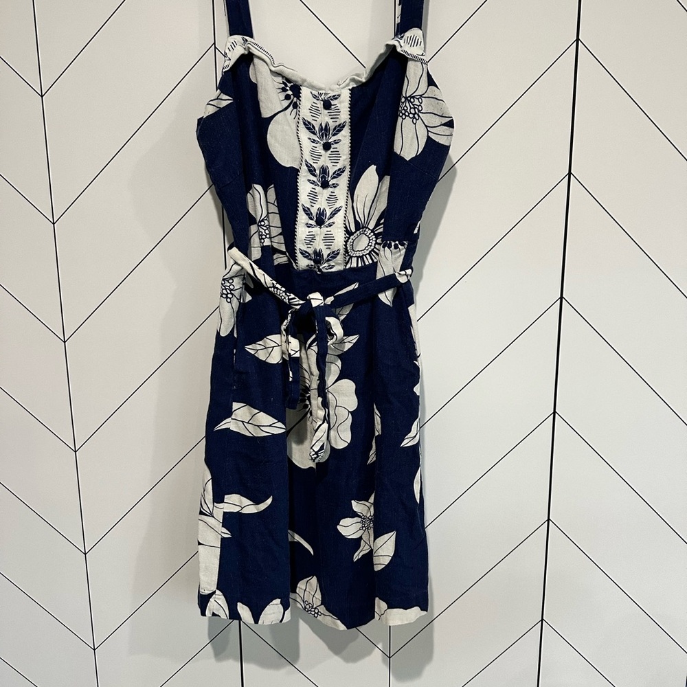 Draper James Navy White Floral Tie Waist Sundress Size L